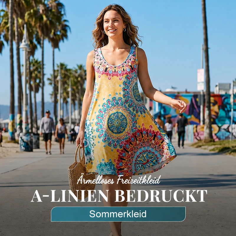 Yessia | Ärmelloses A-Linien-Kleid mit buntem Print