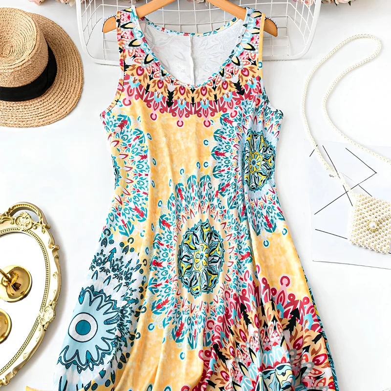 Yessia | Ärmelloses A-Linien-Kleid mit buntem Print