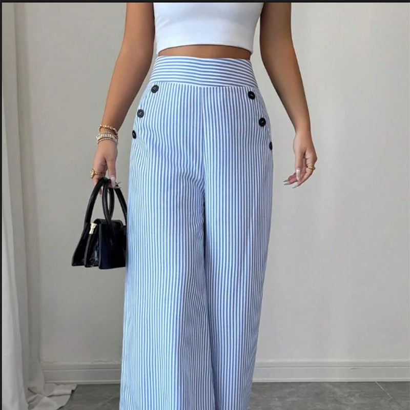 Doviane | Gestreifte Leinenhose mit hohem Bund