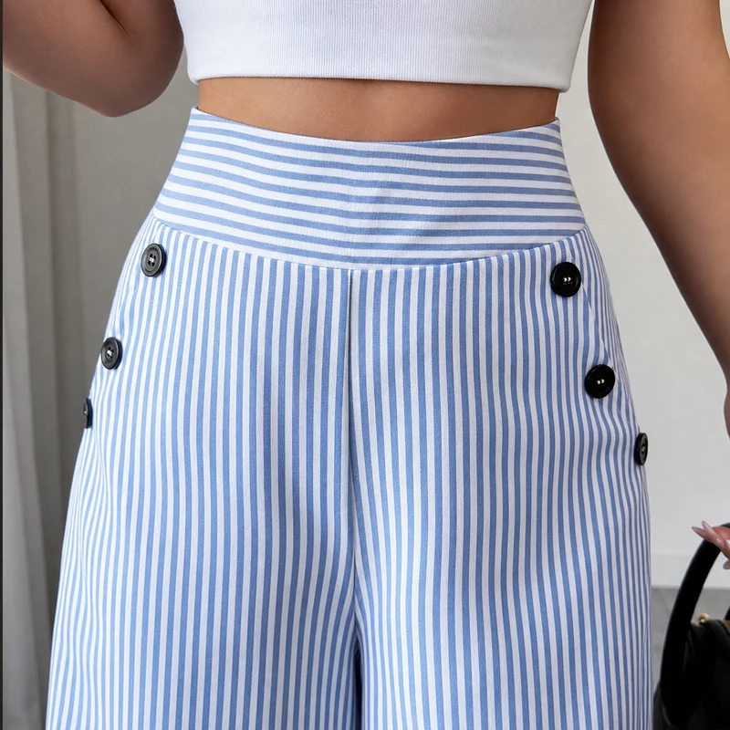 Doviane | Gestreifte Leinenhose mit hohem Bund