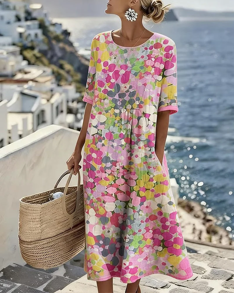 Xenjia | Lockeres Midikleid mit buntem Blumenprint