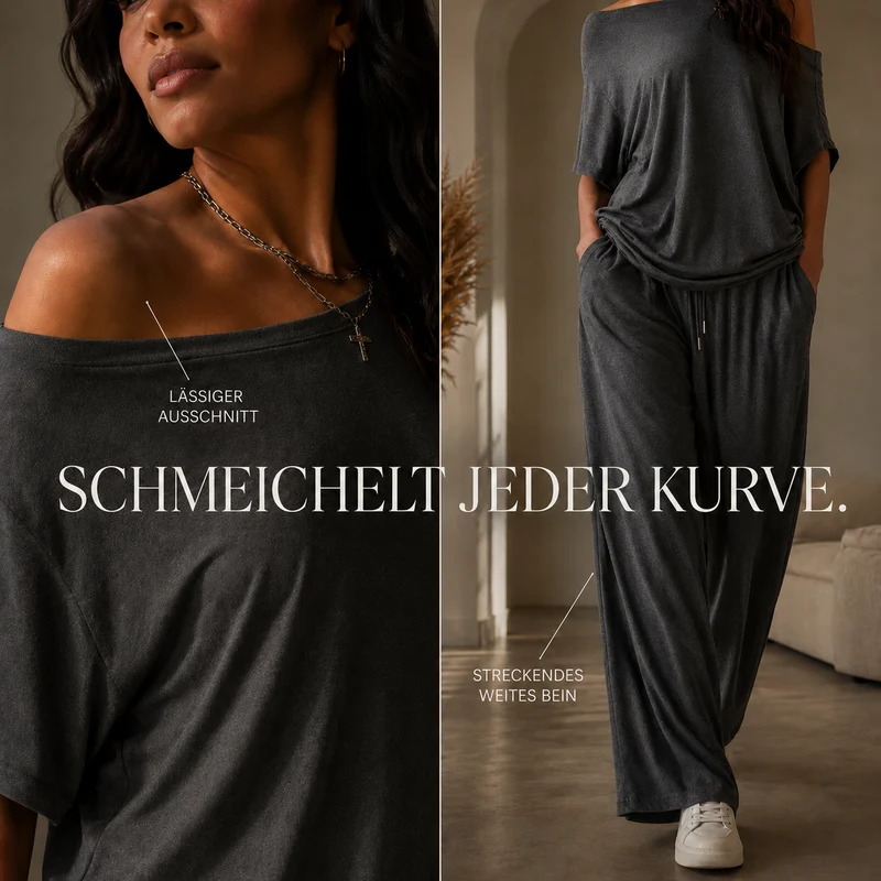Gertreda | Schulterfreies Zweiteiler-Set mit weiter Hose