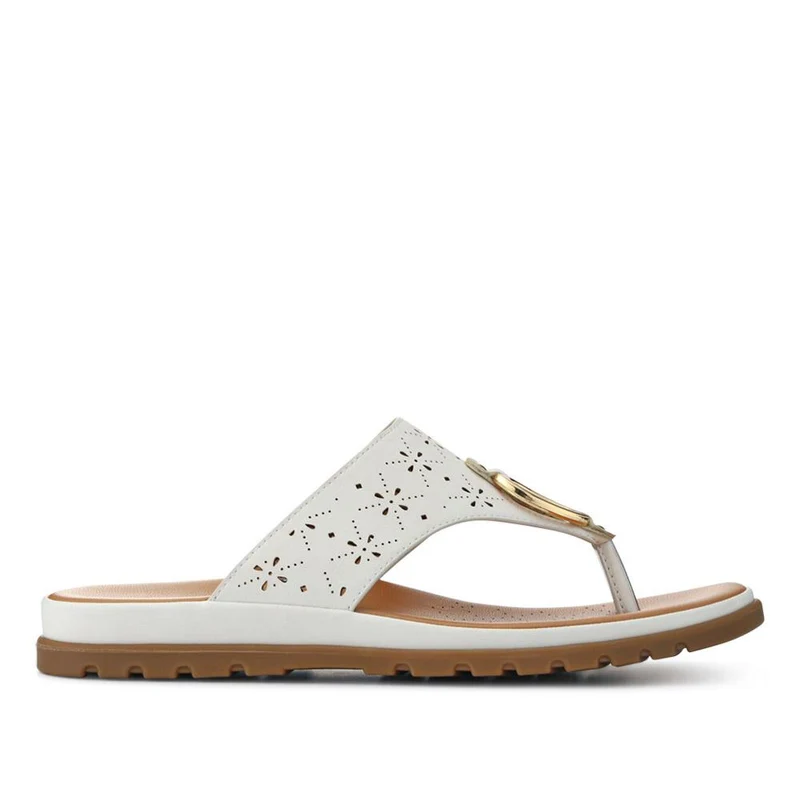 Laser Cut Toe Post Sandals - BAIZH41055 / 327 225 - White