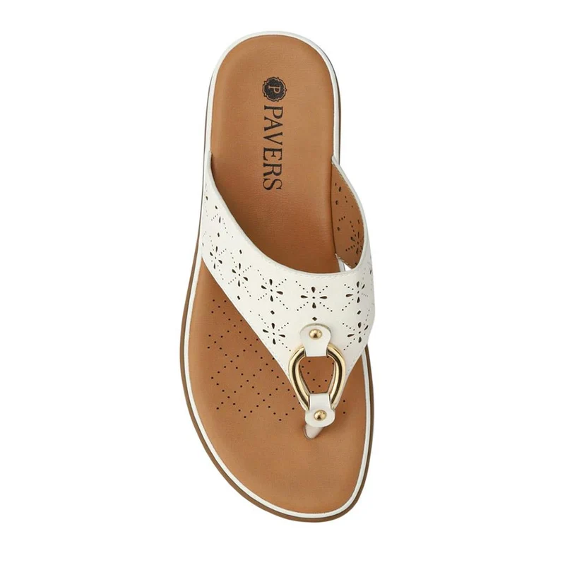 Laser Cut Toe Post Sandals - BAIZH41055 / 327 225 - White