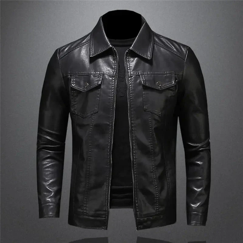 Jacke Herren Schwarz in Lederoptik