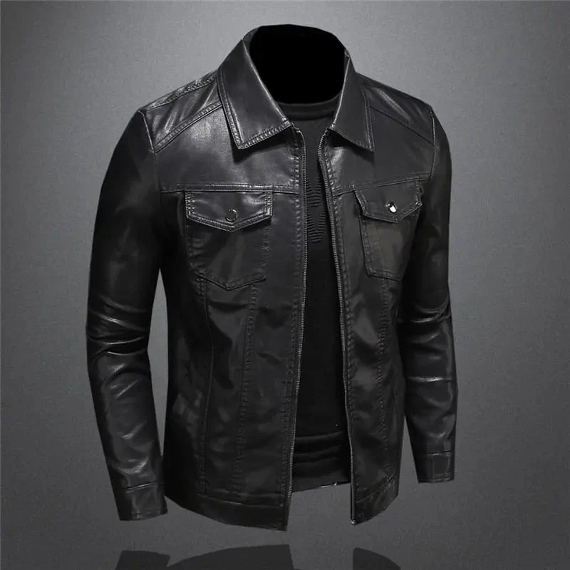 Jacke Herren Schwarz in Lederoptik