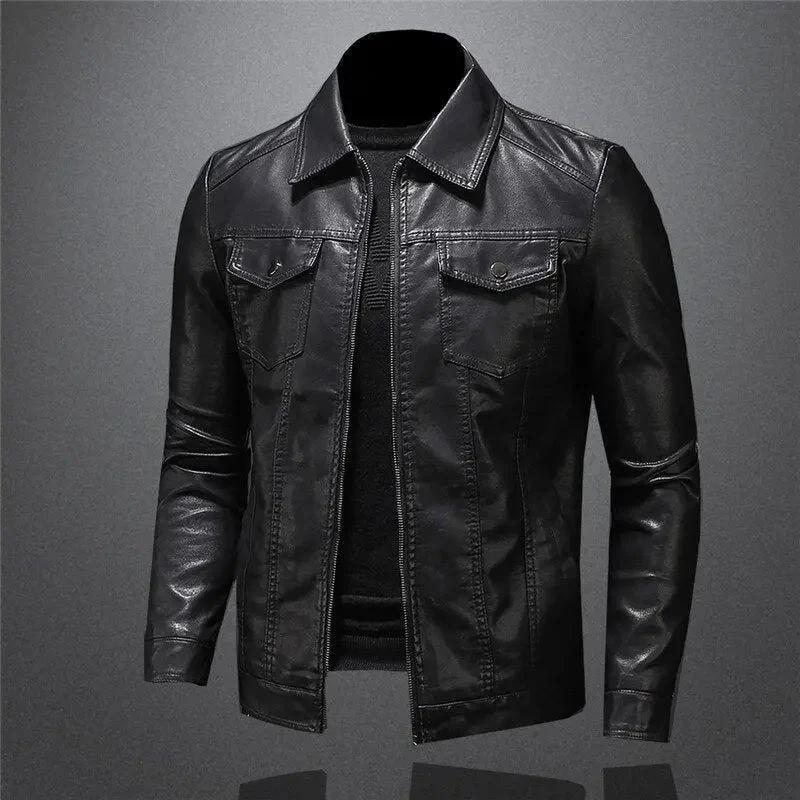 Jacke Herren Schwarz in Lederoptik