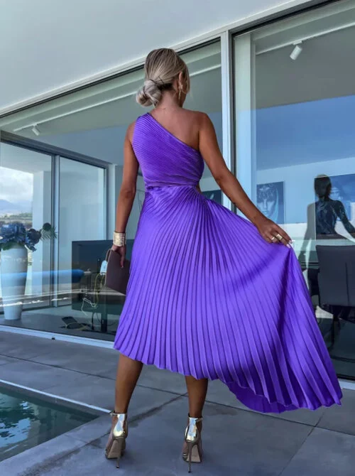 Frolinde | Elegantes Midikleid mit asymmetrischer Schulter