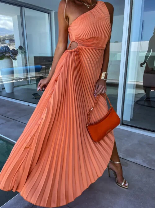 Frolinde | Elegantes Midikleid mit asymmetrischer Schulter