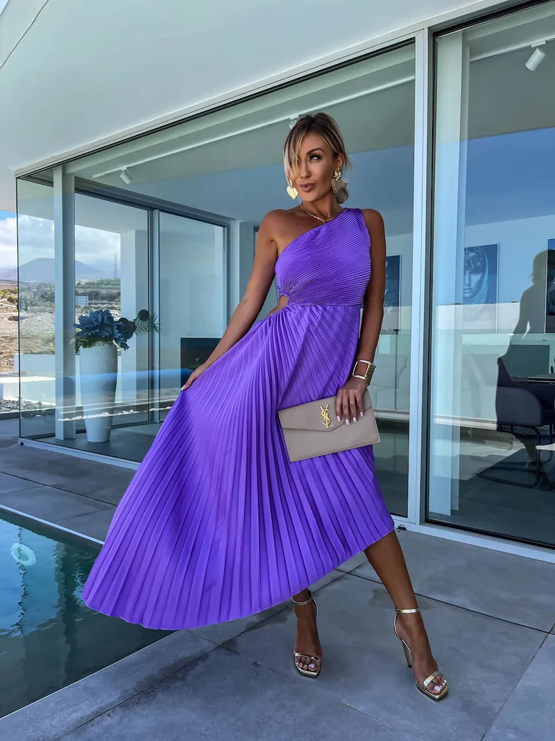 Frolinde | Elegantes Midikleid mit asymmetrischer Schulter