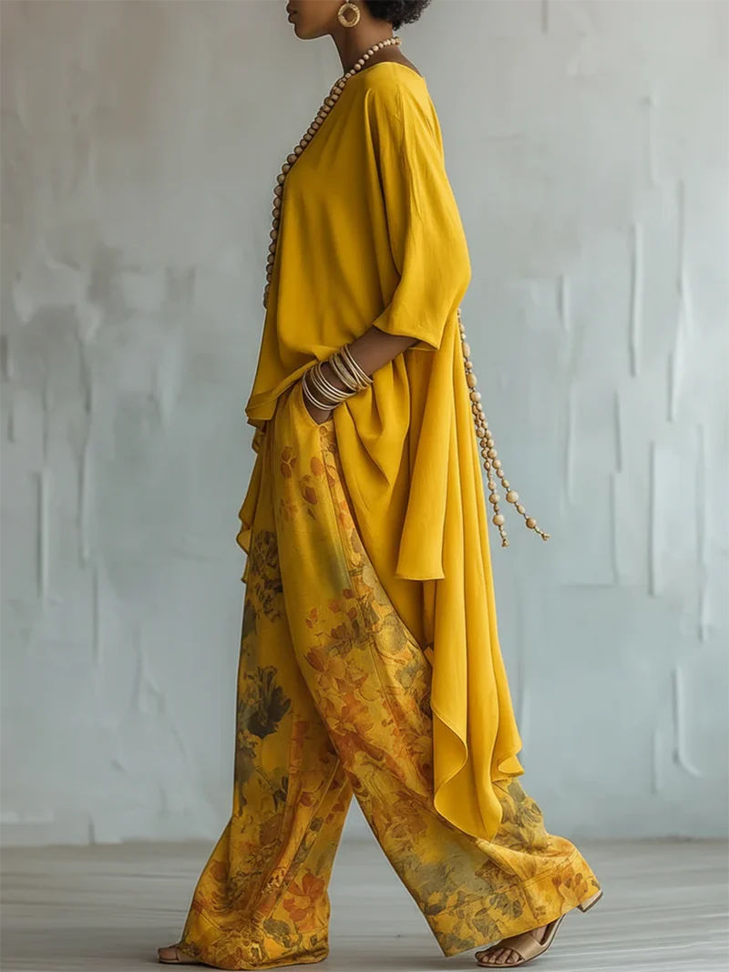 Fiagela | Luftiges Tunika-Set mit weiter Hose und Blumenprint