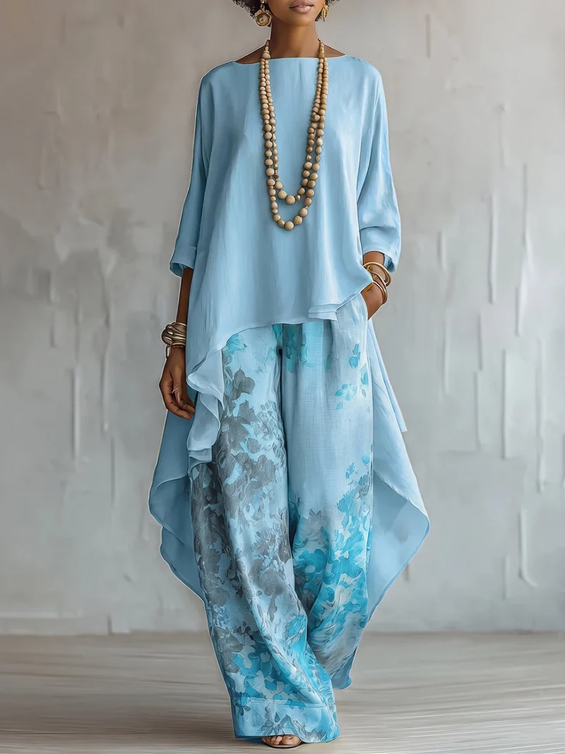 Fiagela | Luftiges Tunika-Set mit weiter Hose und Blumenprint