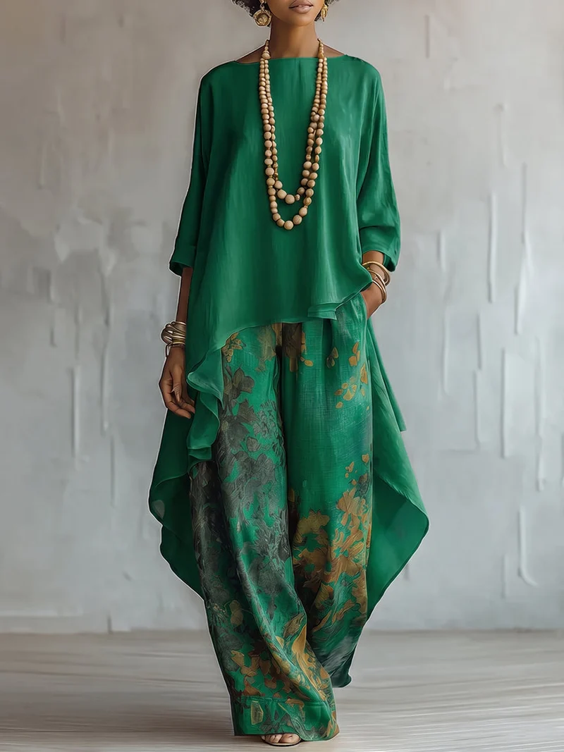 Fiagela | Luftiges Tunika-Set mit weiter Hose und Blumenprint