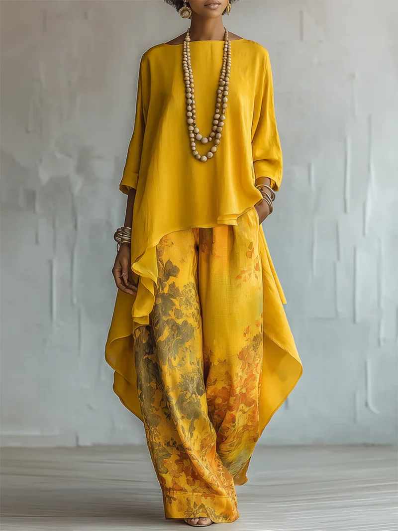Fiagela | Luftiges Tunika-Set mit weiter Hose und Blumenprint