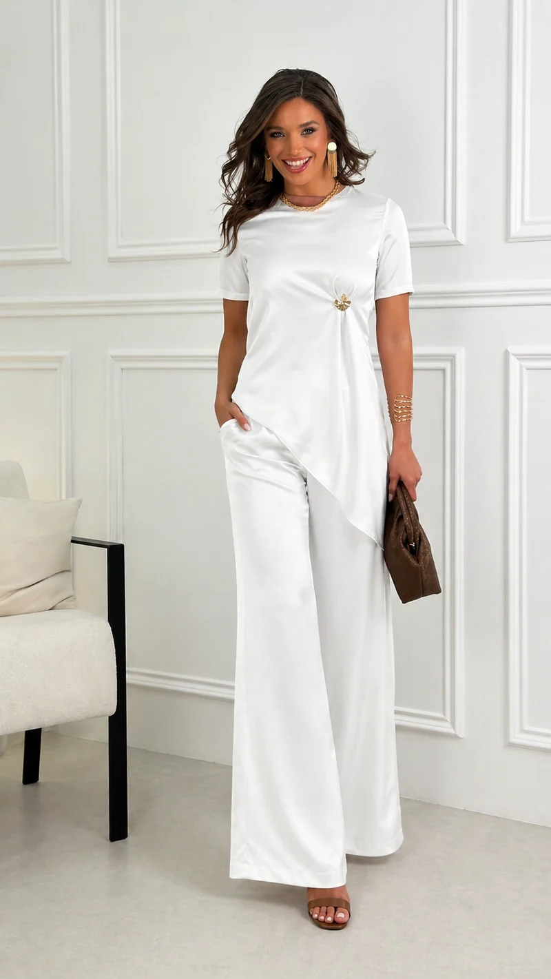 Suraina | Elegantes Satin-Set mit asymmetrischem Top
