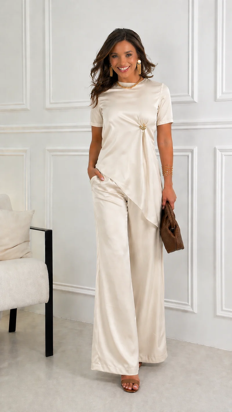 Suraina | Elegantes Satin-Set mit asymmetrischem Top