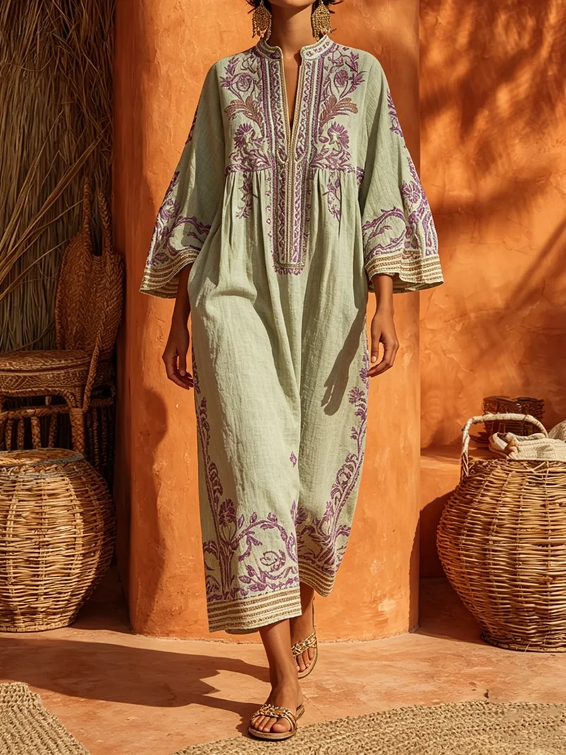 Leliana | Weites Boho-Kleid mit ornamentaler Stickkunst
