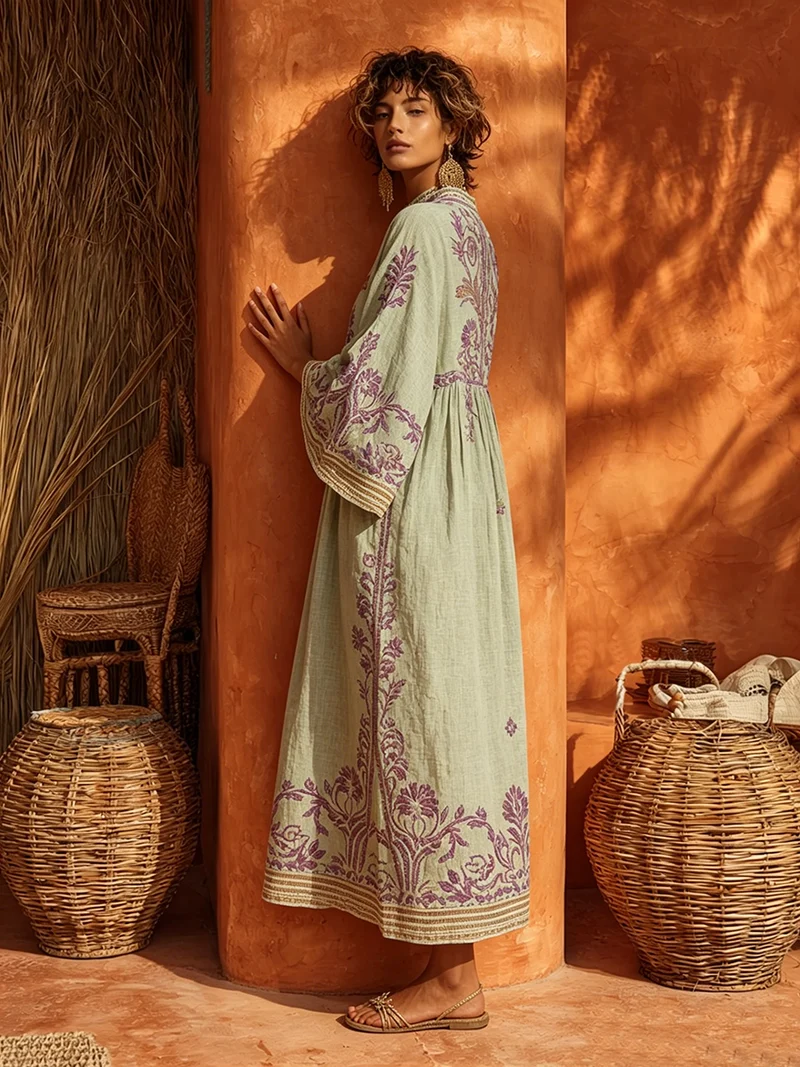 Leliana | Weites Boho-Kleid mit ornamentaler Stickkunst