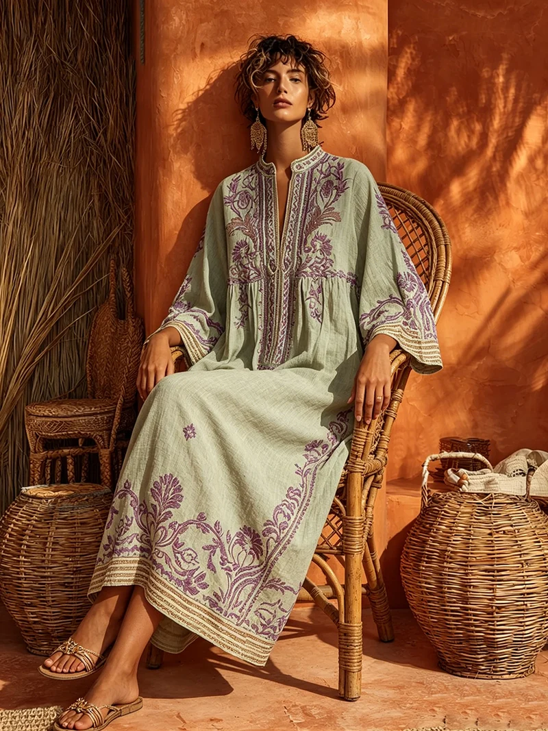 Leliana | Weites Boho-Kleid mit ornamentaler Stickkunst