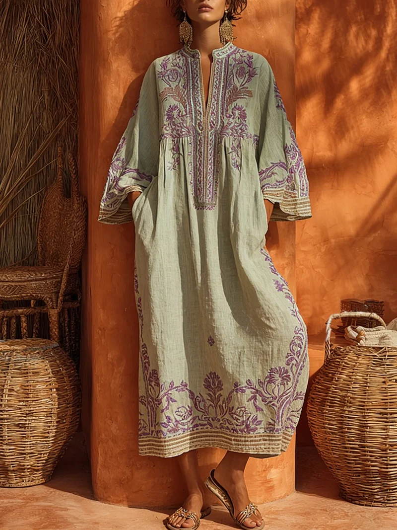 Leliana | Weites Boho-Kleid mit ornamentaler Stickkunst