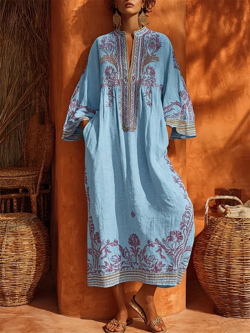 Leliana | Weites Boho-Kleid mit ornamentaler Stickkunst