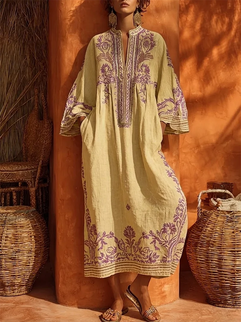 Leliana | Weites Boho-Kleid mit ornamentaler Stickkunst