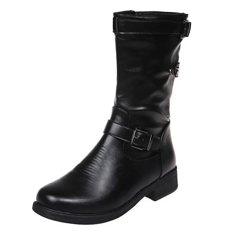 Stiefel Damen im Bikerstil mit Schnallen
