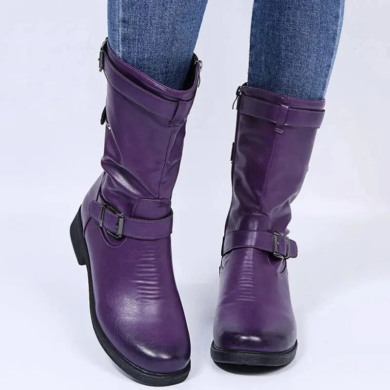 Stiefel Damen im Bikerstil mit Schnallen