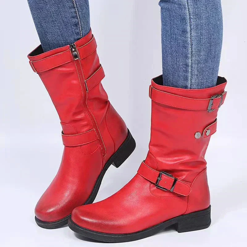 Stiefel Damen im Bikerstil mit Schnallen