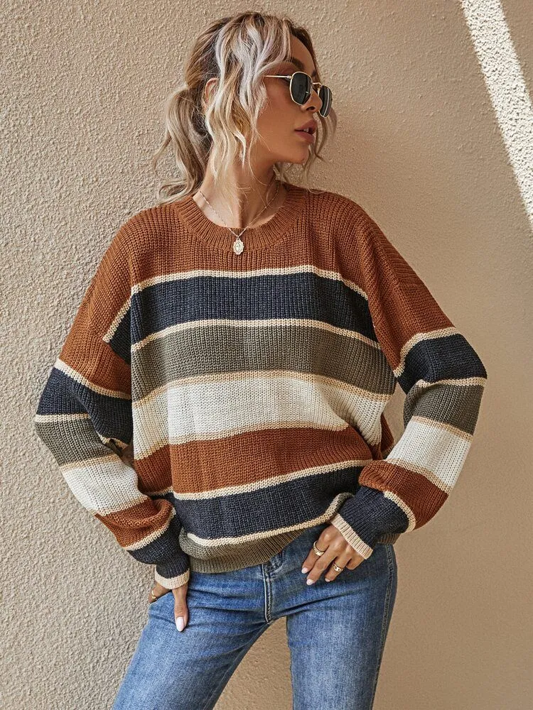 Strickpullover Damen Oversized Gestreift