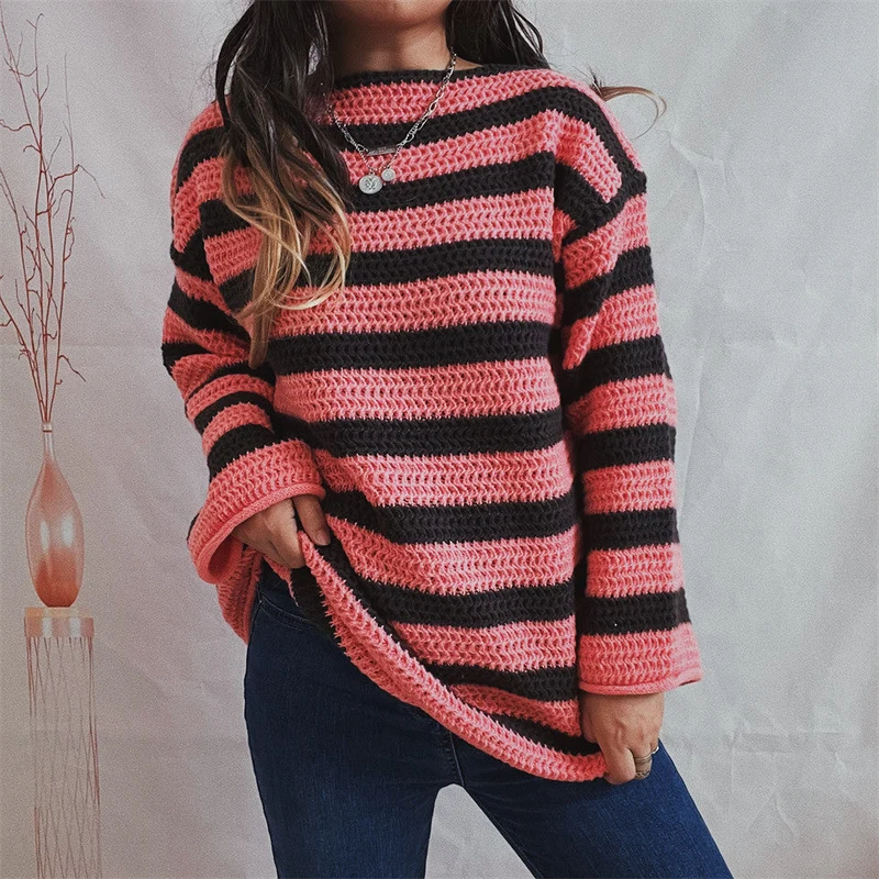 Pullover Damen Oversized Streifen
