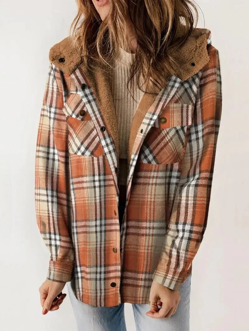 Übergangsjacke Damen Karomuster Mit Kapuze