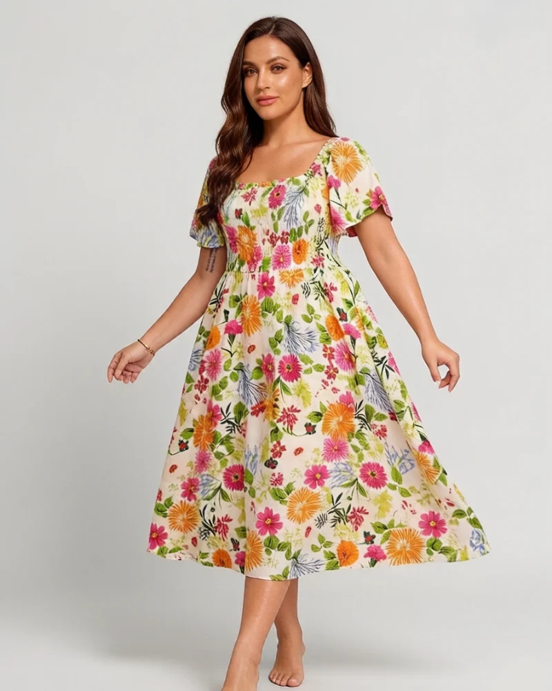 Cariella | Feminines Midi-Kleid mit flatternden Ärmeln