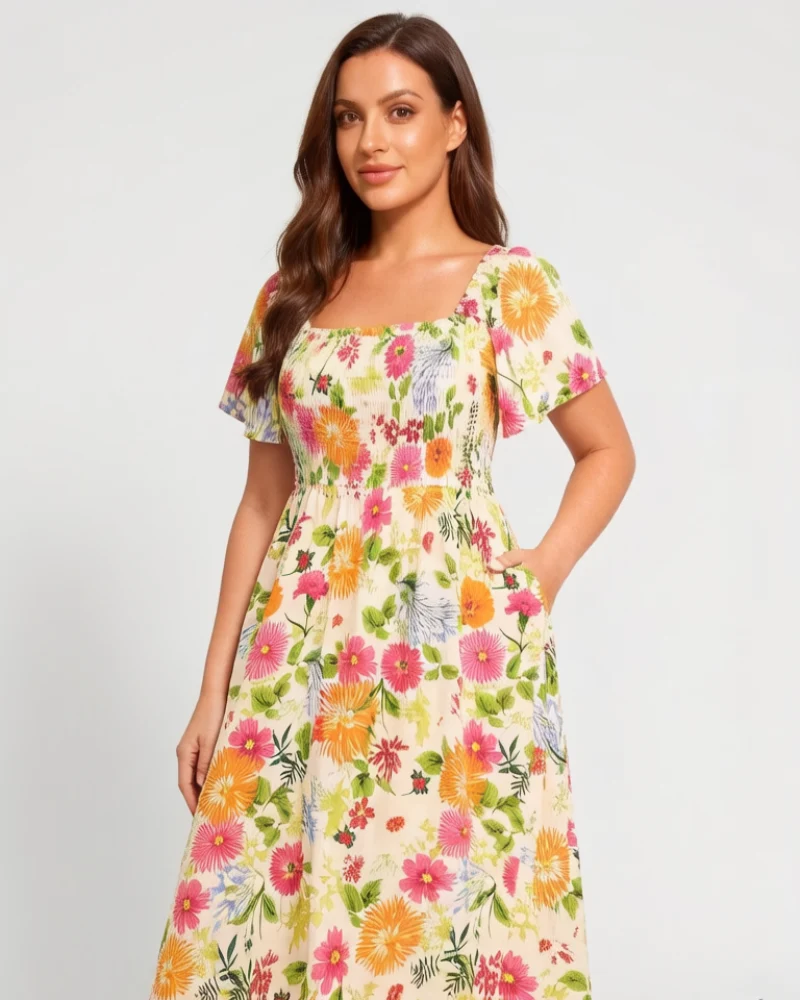 Cariella | Feminines Midi-Kleid mit flatternden Ärmeln