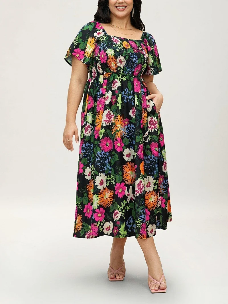 Cariella | Feminines Midi-Kleid mit flatternden Ärmeln