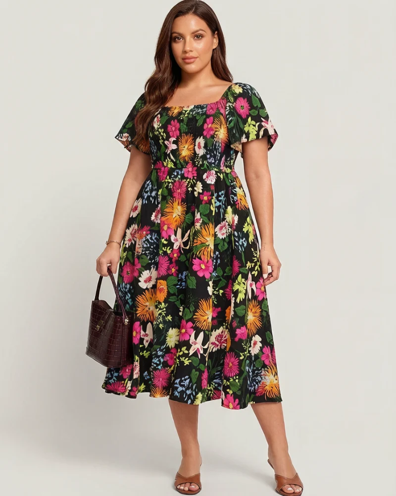 Cariella | Feminines Midi-Kleid mit flatternden Ärmeln