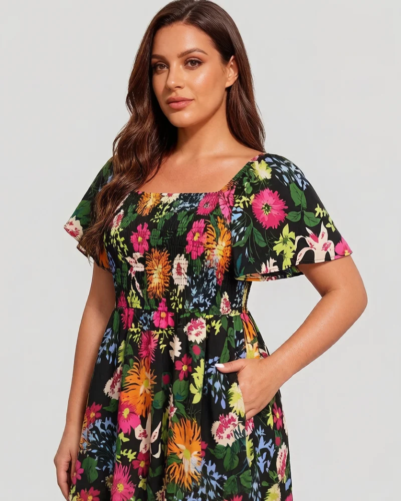 Cariella | Feminines Midi-Kleid mit flatternden Ärmeln