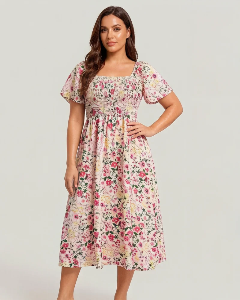 Cariella | Feminines Midi-Kleid mit flatternden Ärmeln