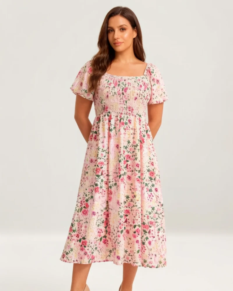 Cariella | Feminines Midi-Kleid mit flatternden Ärmeln