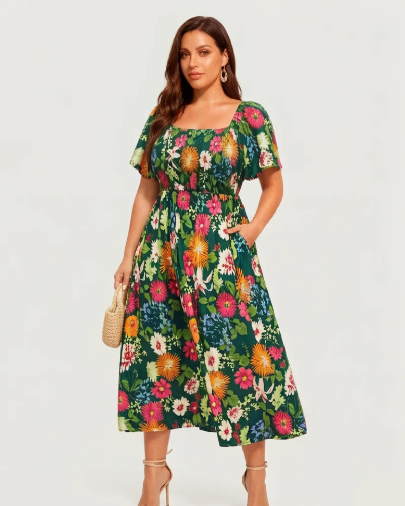 Cariella | Feminines Midi-Kleid mit flatternden Ärmeln