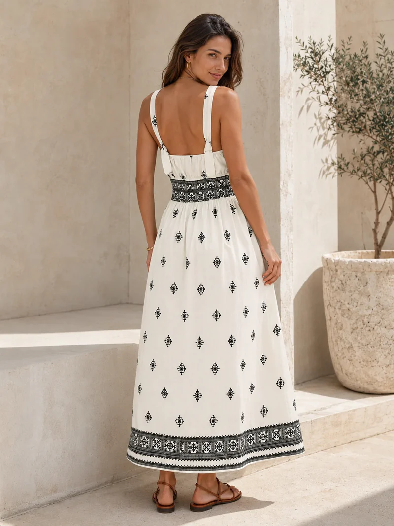 Asedia | Ärmelloses Maxikleid mit gesmokter Taille