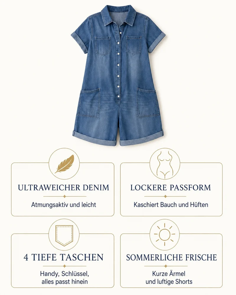 Elemia | Lässiger Jeans-Latzhose mit Knopfleiste
