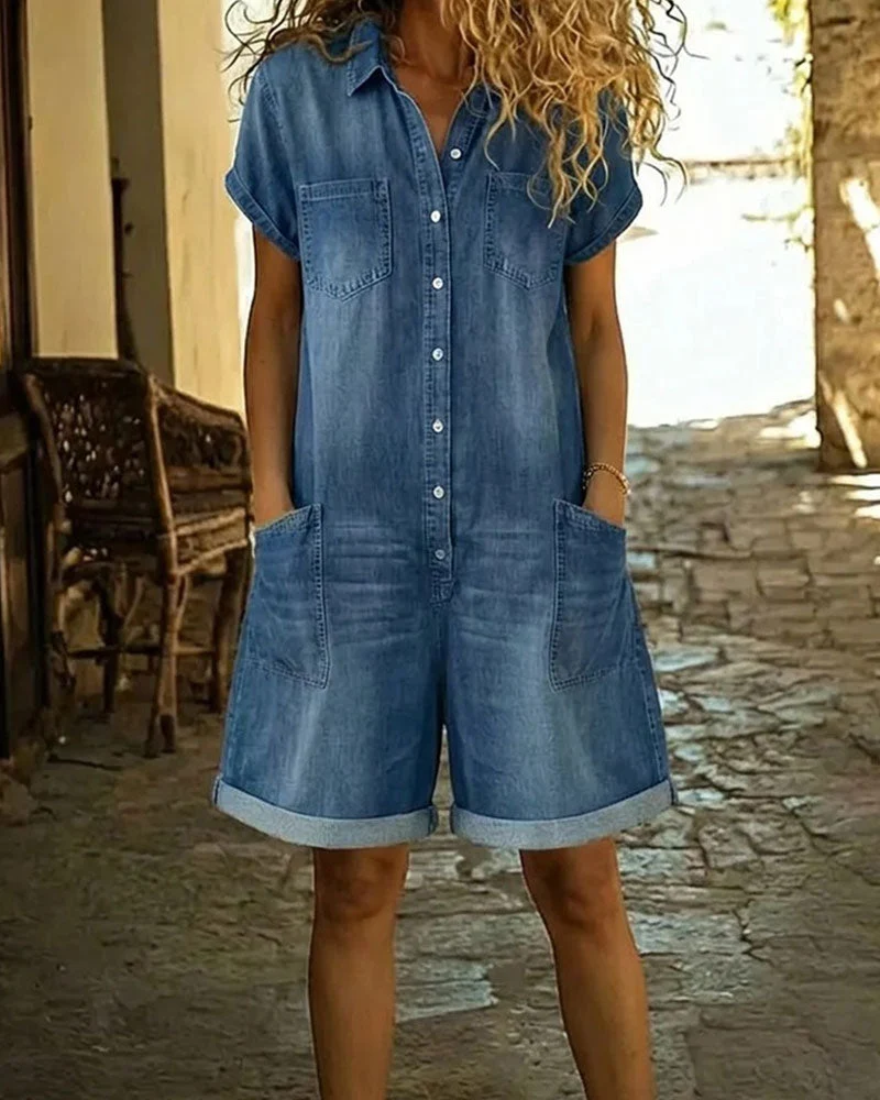 Elemia | Lässiger Jeans-Latzhose mit Knopfleiste