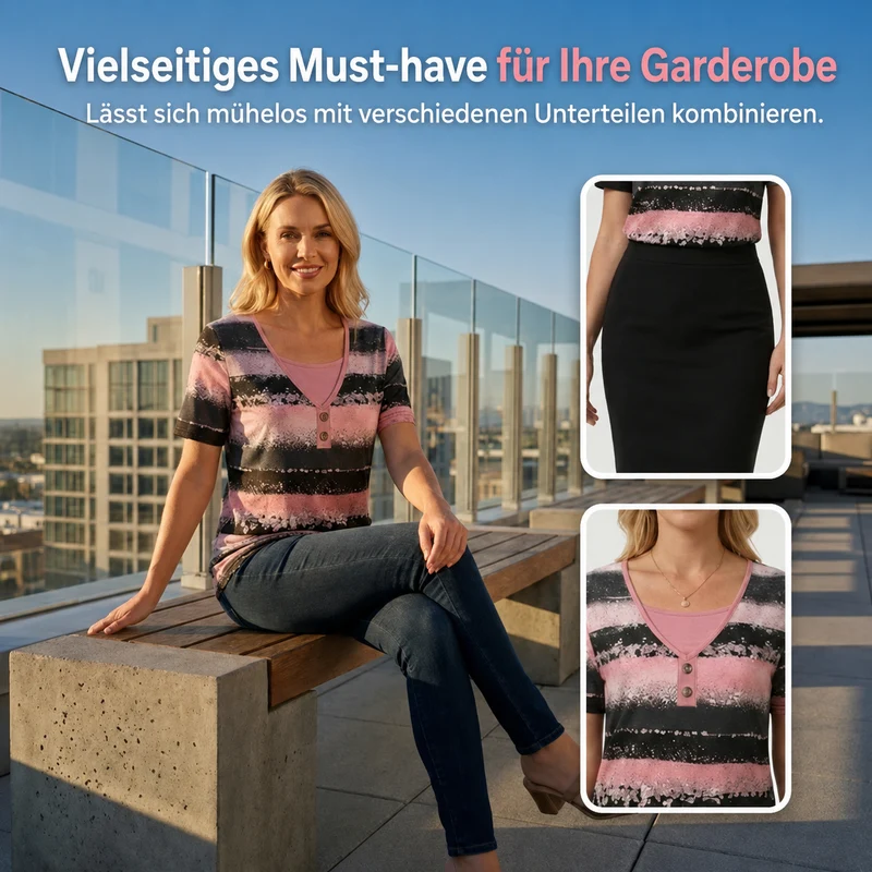 Yanjella | Weiches Henley-Shirt mit Faux-Layer-Design