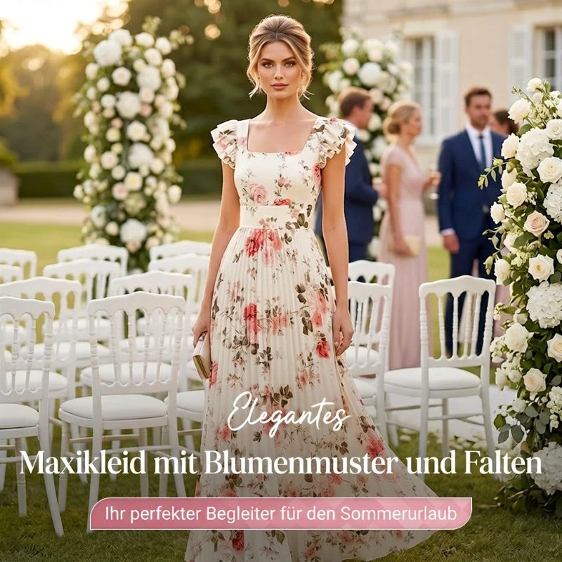 Elvinna | Florales Maxikleid mit Plisseerüschen