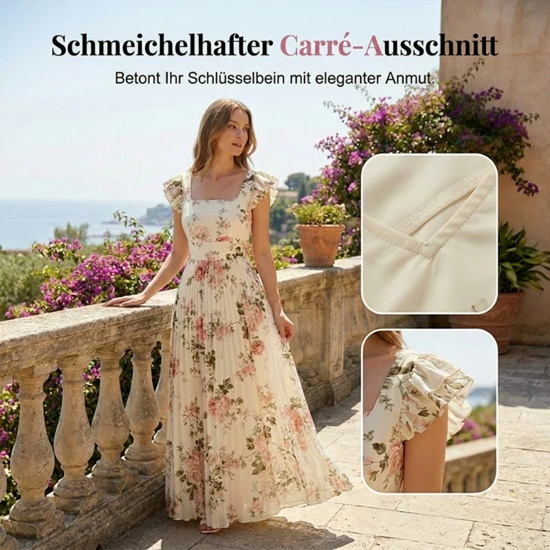 Elvinna | Florales Maxikleid mit Plisseerüschen