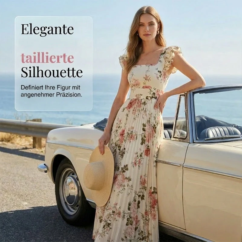 Elvinna | Florales Maxikleid mit Plisseerüschen