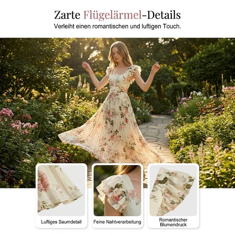 Elvinna | Florales Maxikleid mit Plisseerüschen