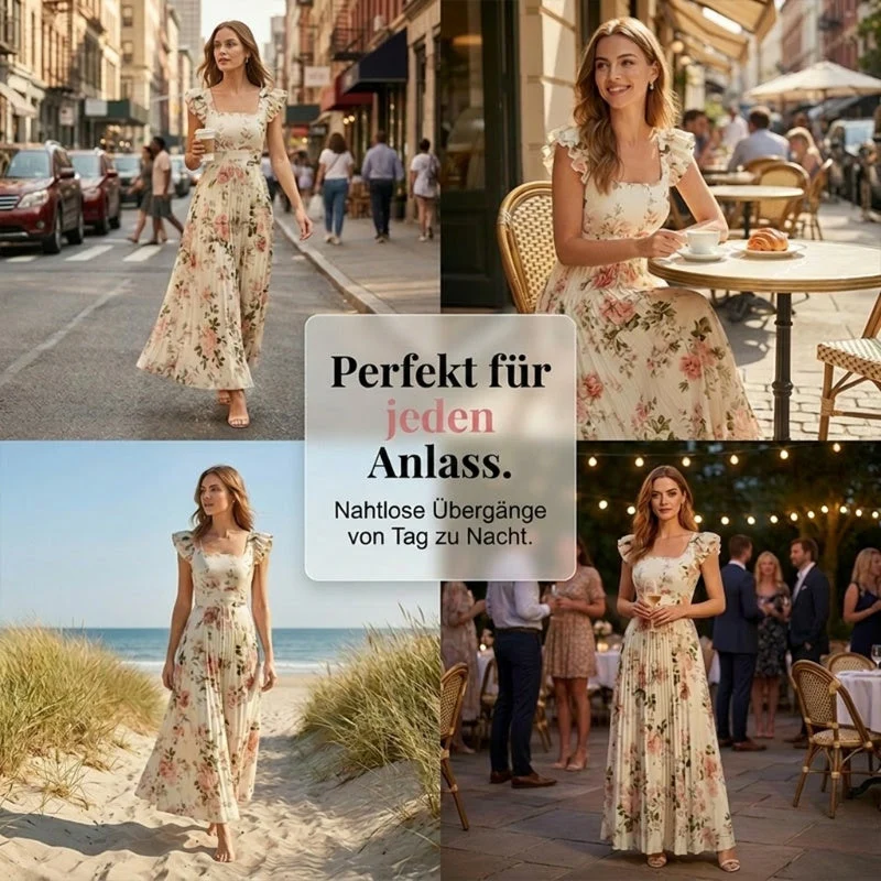 Elvinna | Florales Maxikleid mit Plisseerüschen