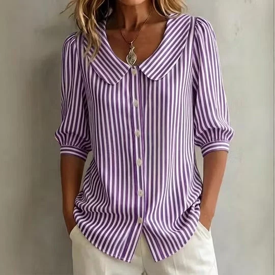 Darielle | Sommerliche Bluse mit Streifenmuster und Kragen